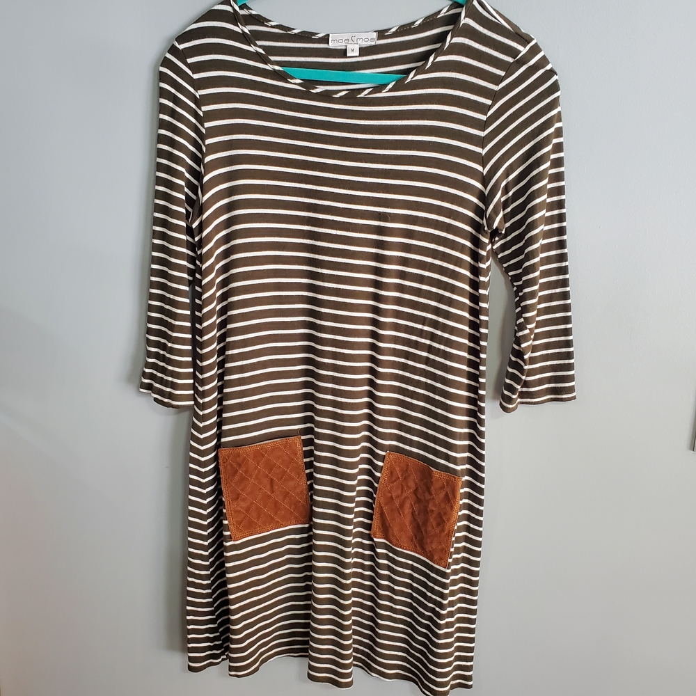 Moa Moa Chocolate and Cream Striped Long Sleeve Dress